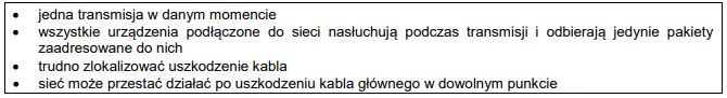 Zdjęcie do pytania: Cechy której topologii fizycznej sieci zostały opisane w ramce?