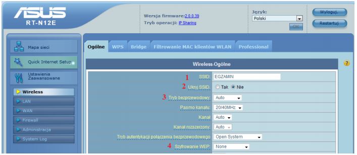 Zdjęcie do pytania: Aby ukryć identyfikator sieci bezprzewodowej, należy w ruterze zmienić jego konfigurację w polu oznaczonym 

numerem