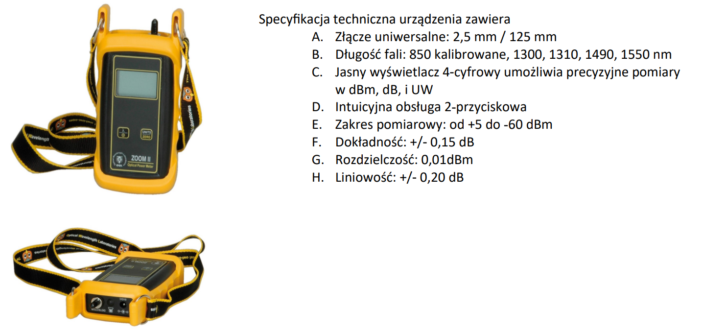 Zdjęcie do pytania: Przedstawione na rysunku urządzenie wraz ze specyfikacją techniczną można wykorzystać do pomiarów

okablowania