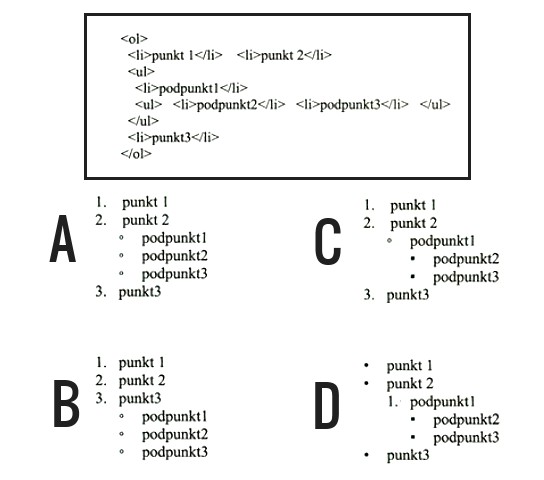 Zdjęcie do pytania: Poniżej przedstawiono fragment kodu języka HTML. Jest on definicją listy: