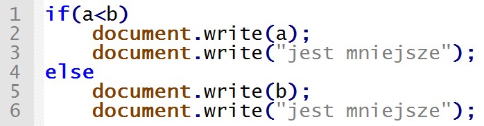 Zdjęcie do pytania: W przedstawonym kodzie JavaScript dla ułatwienia ponumerowano linie. W kodzie znajduje się błąd, gdyż po uruchomieniu żaden komunikat nie zostaje wyświetlony. Aby wyeliminować błąd, należy