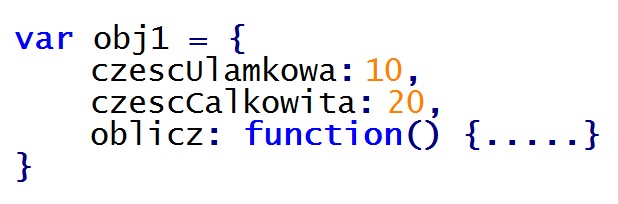 Zdjęcie do pytania: Przedstawiony kod został zapisany w języku JavaScript. W podanej definicji obiektu metodą jest element o nazwie