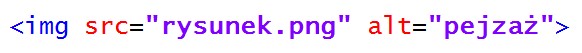 Zdjęcie do pytania: Zapisano kod HTML wstawiający grafikę na stronę internetową. Jeżeli rysunek.png nie zostanie odnaleziony, przeglądarka