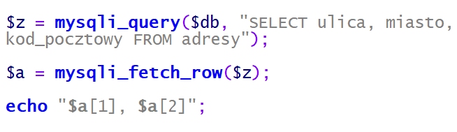 Zdjęcie do pytania: W języku PHP zapisano fragment kodu działającego na bazie MySQL. Jego zadaniem jest wypisanie
