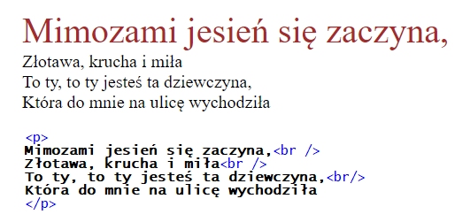 Zdjęcie do pytania: Przedstawiono efekt formatowania CSS oraz kod HTML. Jak należy zdefiniować styl, aby osiągnąć takie formatowanie?