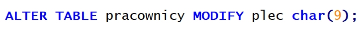 Zdjęcie do pytania: W jaki sposób wykonanie podanej w ramce kwerendy SQL wpłynie na tabelę pracownicy?