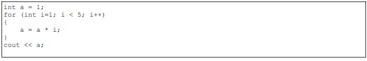Zdjęcie do pytania: Programista napisał w języku C++ pętlę, która miała obliczyć wynik działania 5! (5! = 1 * 2 * 3 * 4 * 5).

Popełnił jednak błąd logiczny polegający na tym, że