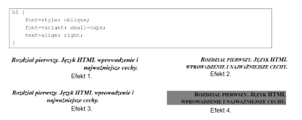 Zdjęcie do pytania: W ramce przedstawiono zapisane w języku CSS formatowanie selektora. Zakładając, że żadne inne formatowanie nie jest dodane, wskaż sposób formatowania znaczniki h1