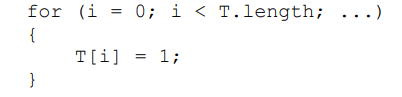 Zdjęcie do pytania: Przedstawiony fragment kodu napisano w języku JavaScript. Aby program przypisywał wartość równą 1 co trzeciemu elementowi w tablicy, to w miejscu kropek należy wpisać