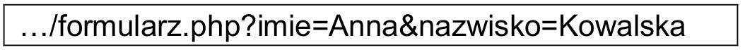 Zdjęcie do pytania: W kodzie HTML zdefiniowano formularz, który wysyła dane do pliku formularz.php. Po wciśnięciu przycisku typu submit przeglądarka przechodzi do przedstawionego adresu. Na podstawie podanego adresu można powiedzieć, że dane do pliku formularz.php zostały przesłane metodą