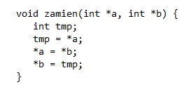 Zdjęcie do pytania: Wywołanie funkcji zamien napisanej w języku C++ może wyglądać następująco