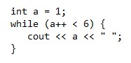 Zdjęcie do pytania: W wyniku wykonania przedstawionego kodu napisanego w języku C++ w konsoli zostanie wyświetlony ciąg liczb