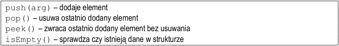 Zdjęcie do pytania: Która struktura danych może być zaimplementowana przy wykorzystaniu jedynie wymienionych metod?
