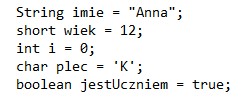Zdjęcie do pytania: Przedstawiona deklaracja zmiennych zapisanych językiem JAVA obejmuje